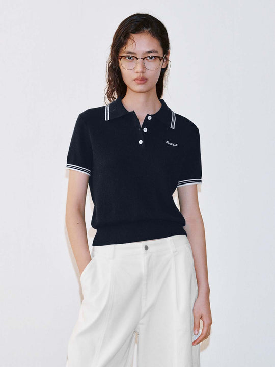 Contrast Trim Polo Neck Knitted T-Shirts