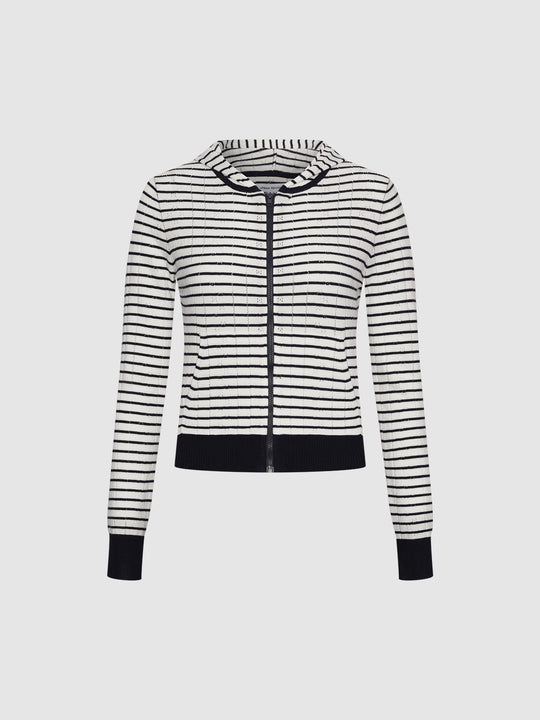 Contrast Striped Hooded Knitted Cardigans