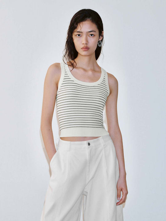 Contrast Striped Sleeveless Knitted T-Shirts