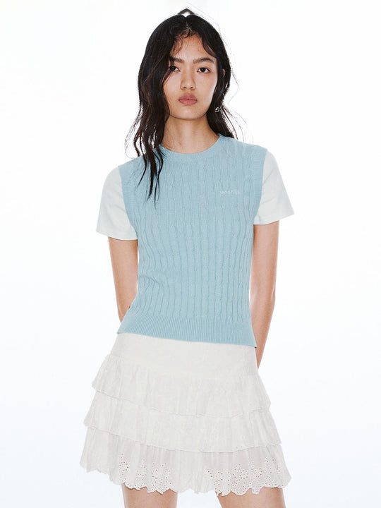 2 In 1 Contrast Cable Knitted T-Shirts