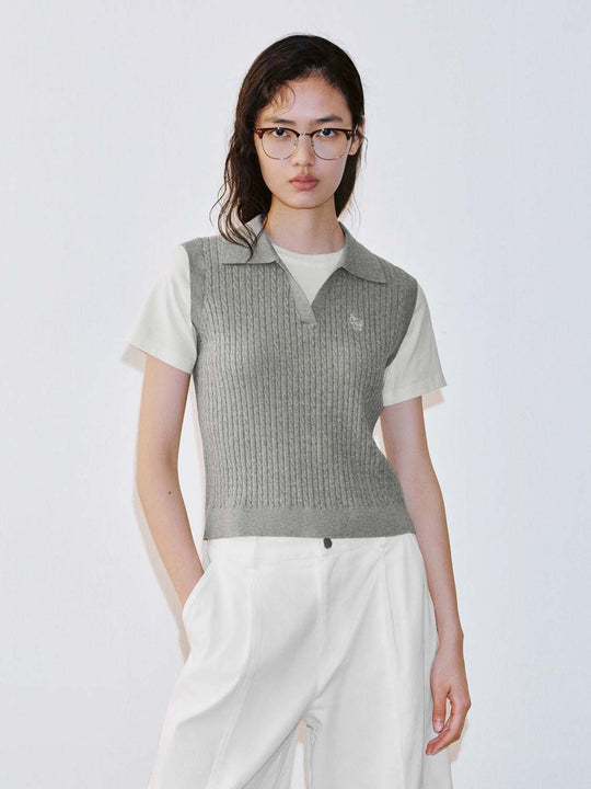 2 In 1 Polo Neck Contrast Embroidered Knitted T-Shirts