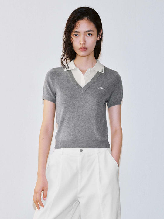 2 In 1 Polo Neck Knitted T-Shirts