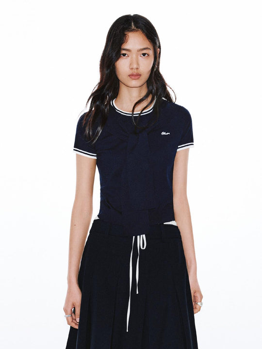 Shawl Detail Contrast Trim T-Shirts