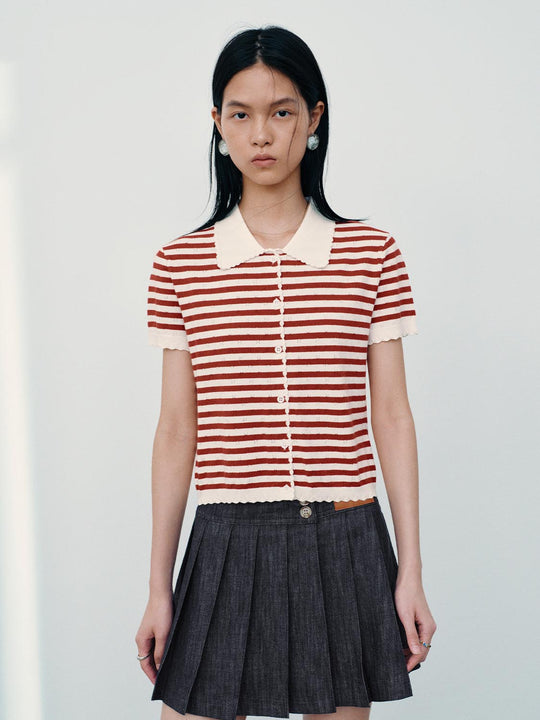 Contrast Striped Short Sleeve Knitted Cardigans