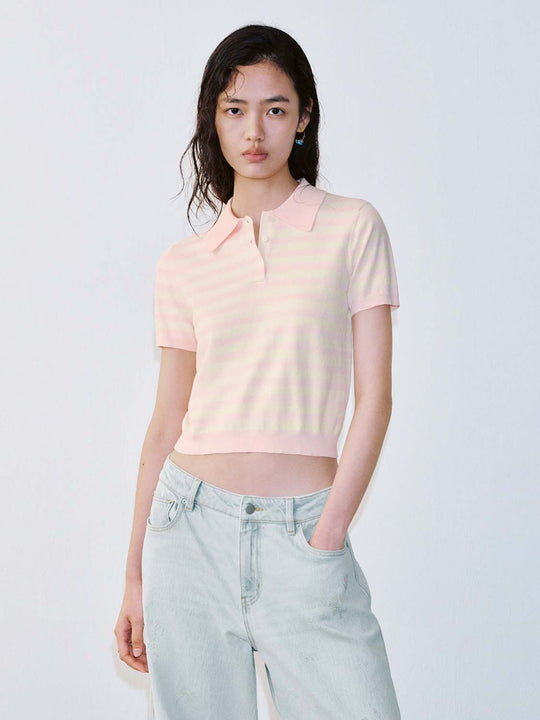 Striped Polo Neck Knitted T-Shirts