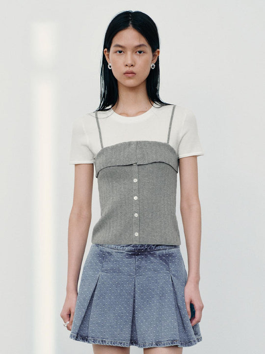 2 In 1 Contrast Knitted T-Shirts