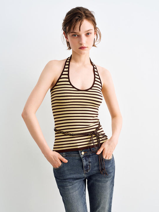 Striped Halter Neck Knit Cami Top