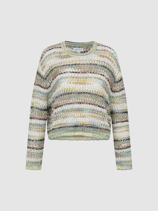 Textured Striped Crew Neck Long Sleeve Sweater