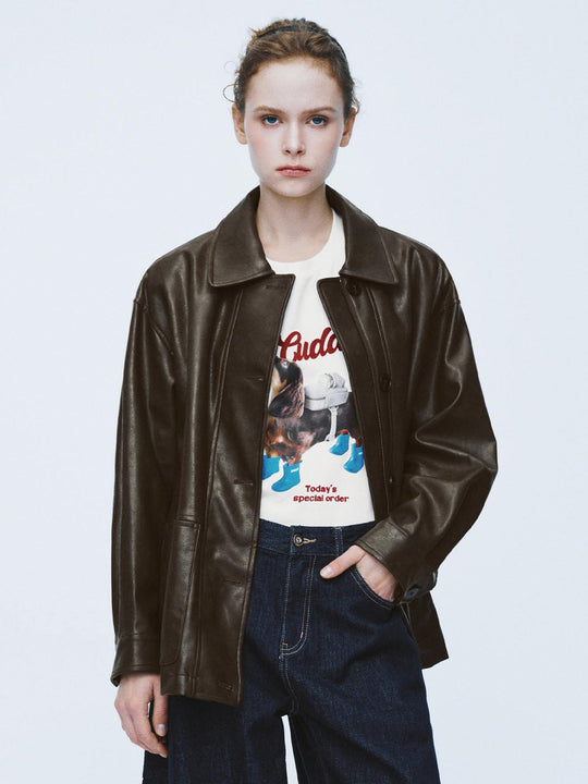 Zip Front Regular Shirt Collar Long Sleeve Jacket