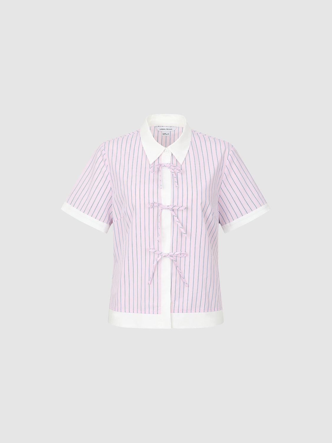 Lace-Up Striped Short Sleeve Shirts