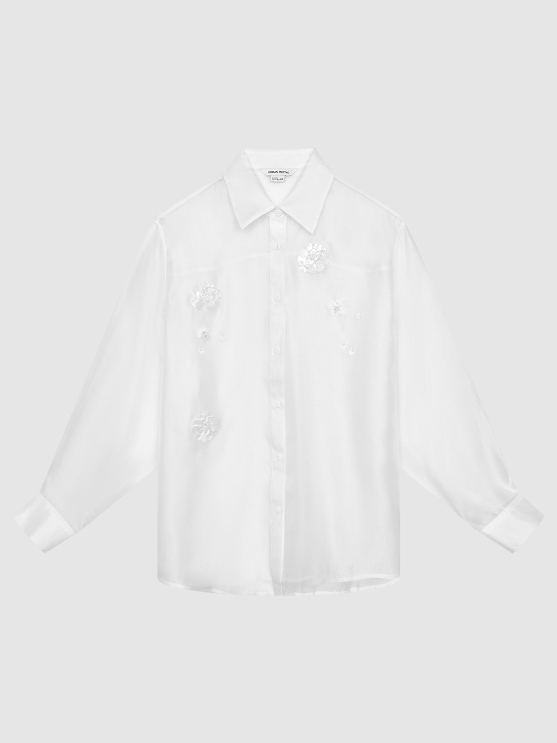 Flower Décor Button Up Long Sleeve Shirts