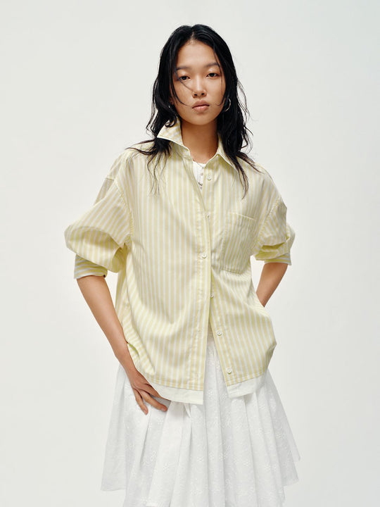 Contrast Hem Striped Shirts