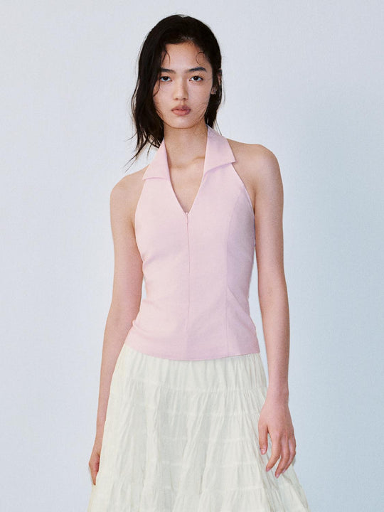 Collared Halter Neck Sleeveless Cami Tops