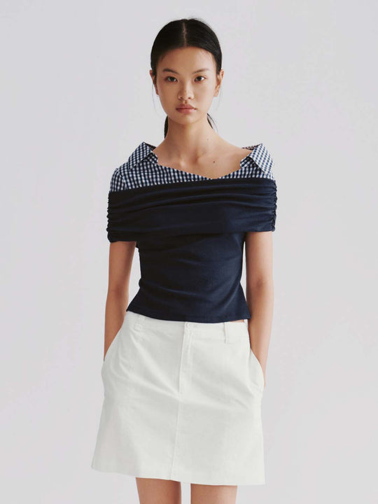 2 In 1 Seamed Check Short Sleeve Skinny-Fit Shirts