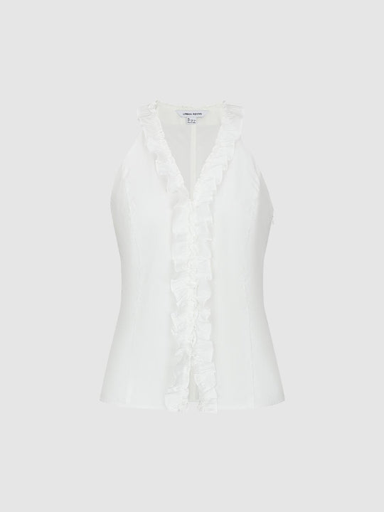 Ruffle Trim Sleeveless V-Neck Cami Tops