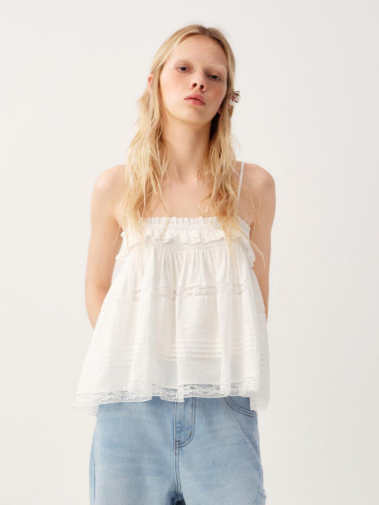 100% Cotton Lace Excluded Elastic Yarn Excluded Thin Stretch Fabric Lined Cotton Cami Top