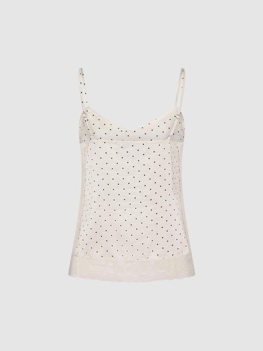 Cream Polka Dot Lace Trim Slender Camisole