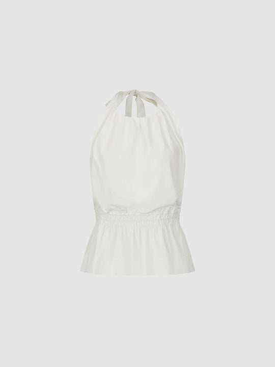 Tie Neck Halter Cotton With Smocked Waist Cami Top