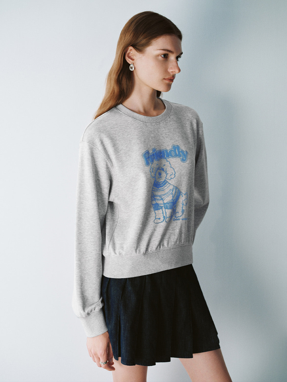 Printed Crew Neck Straight Sweatshirt