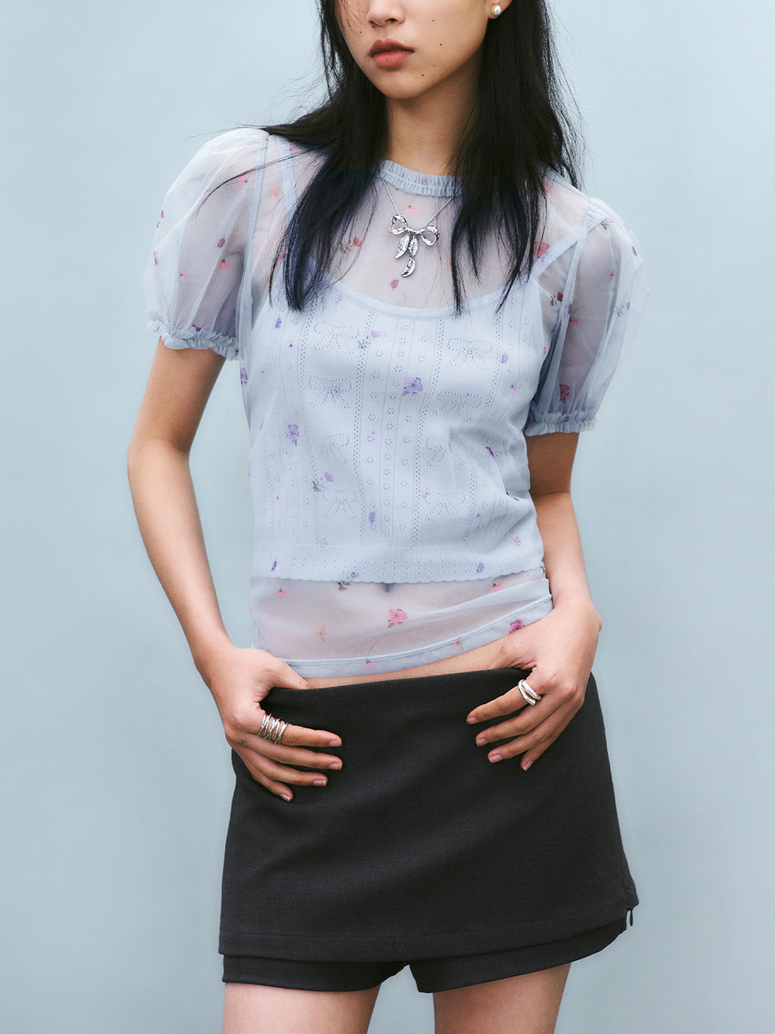 Sheer Floral Short Sleeve T-Shirts