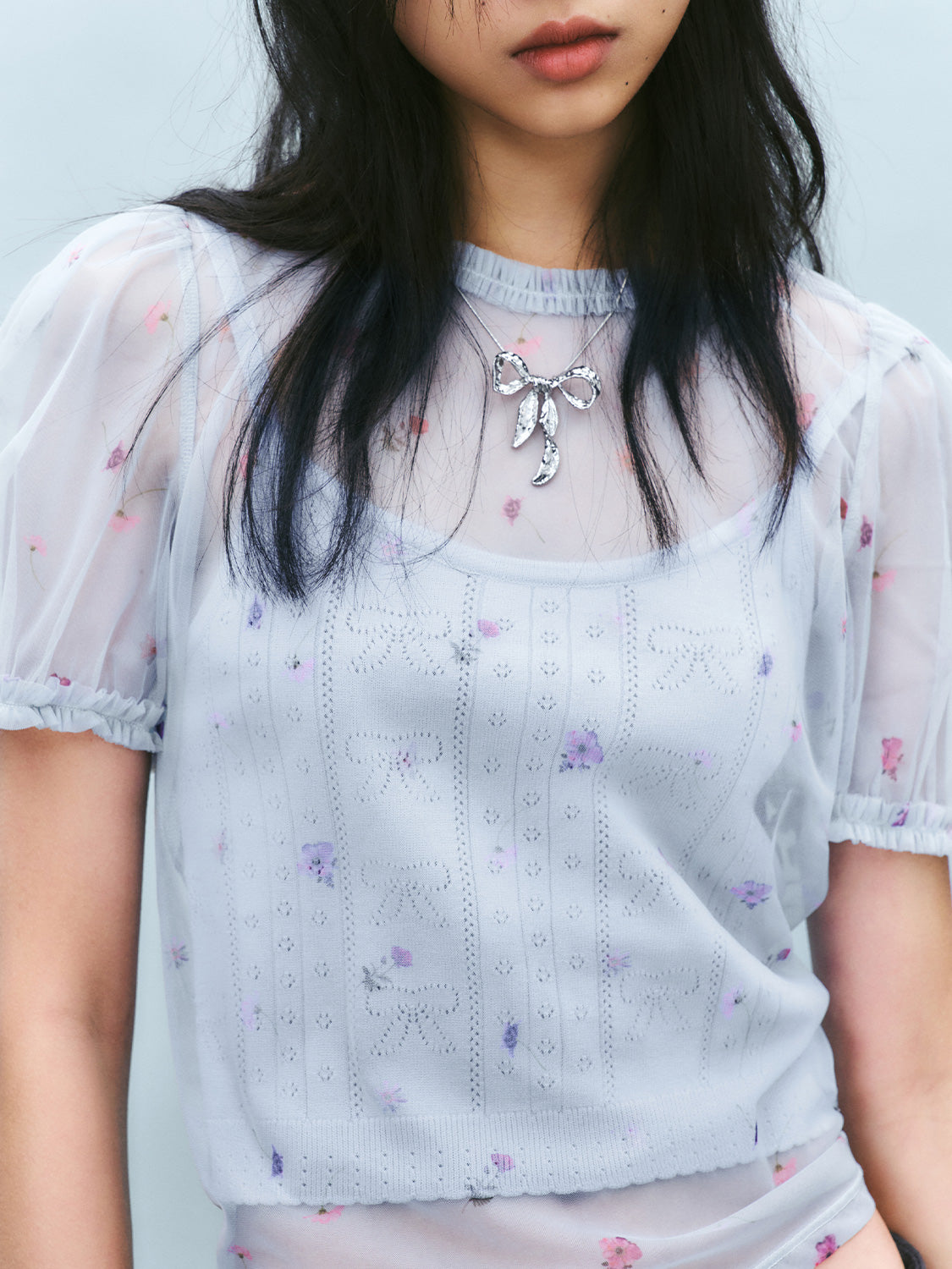 Sheer Floral Short Sleeve T-Shirts