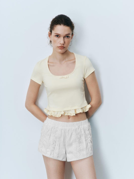 Frilled Hem Short Sleeve T-Shirts