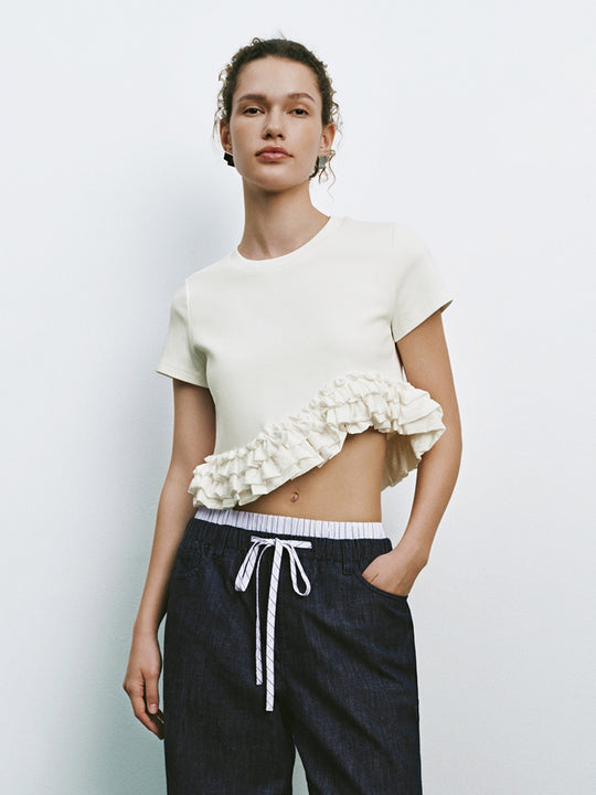 Ruffle Hem Short Sleeve T-Shirts