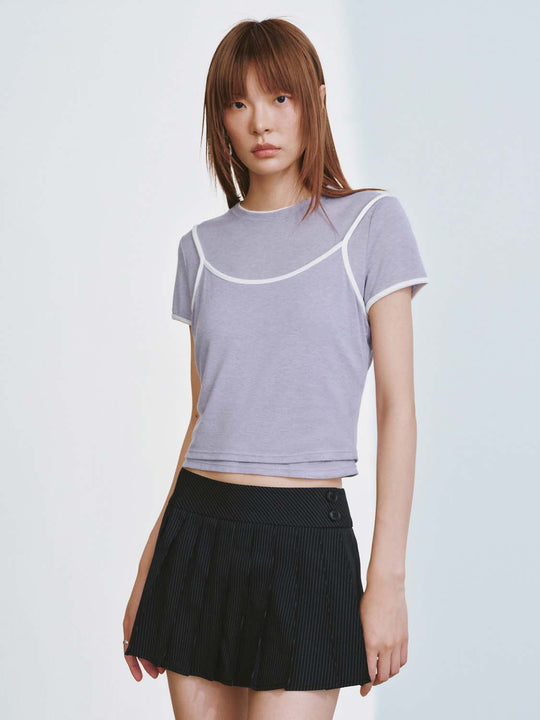 2 In 1 Contrast Crew Neck T-Shirts
