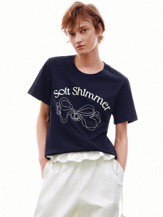 100 Percent Cotton T-Shirt With Soft Shimmer Bow Graphic