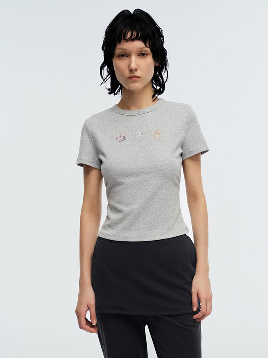 Cotton Elastane Embroidered Faces T Shirt