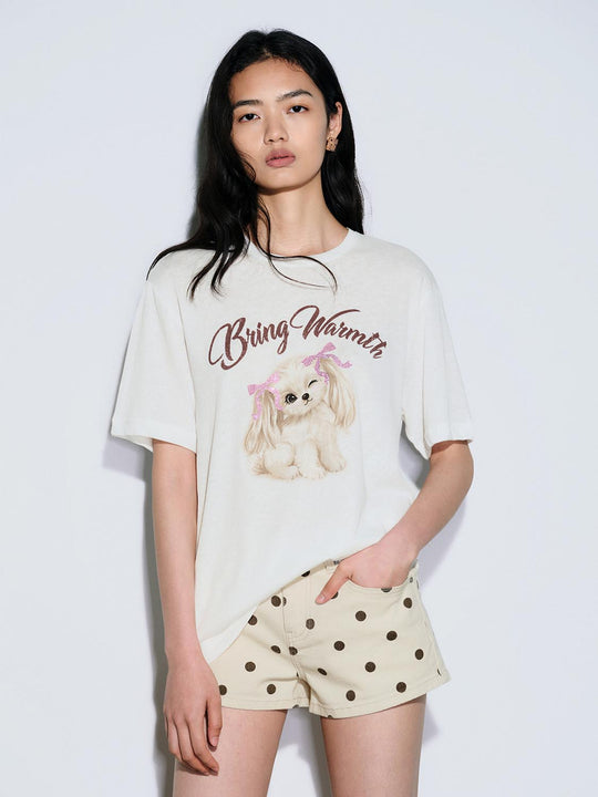 Soft Cotton Blend Dog Illustration T Shirt