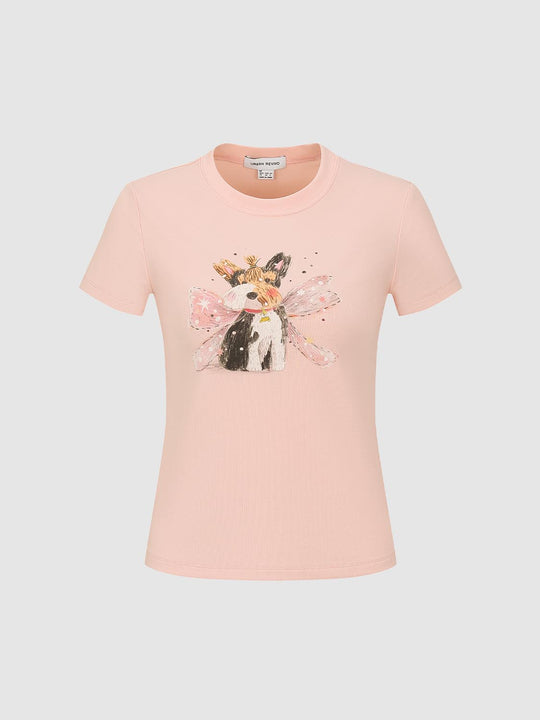 Cotton Graphic Print Dog With Wings T-Shirts