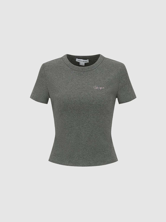 Cotton Embroidered Slight Stretch Medium Thickness Subtle Texture Details T-Shirt