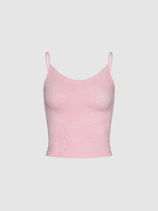 Pastel Lace Overlay Spaghetti Strap Modal Tank Top