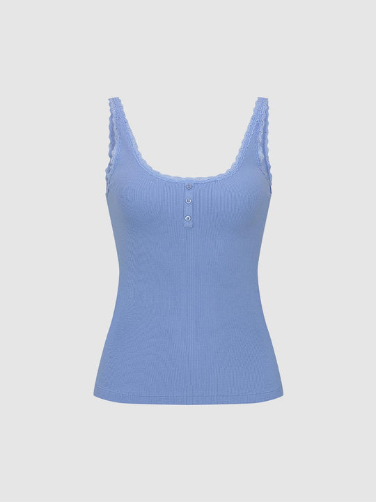Lace Trim Ribbed Cotton Tank Top