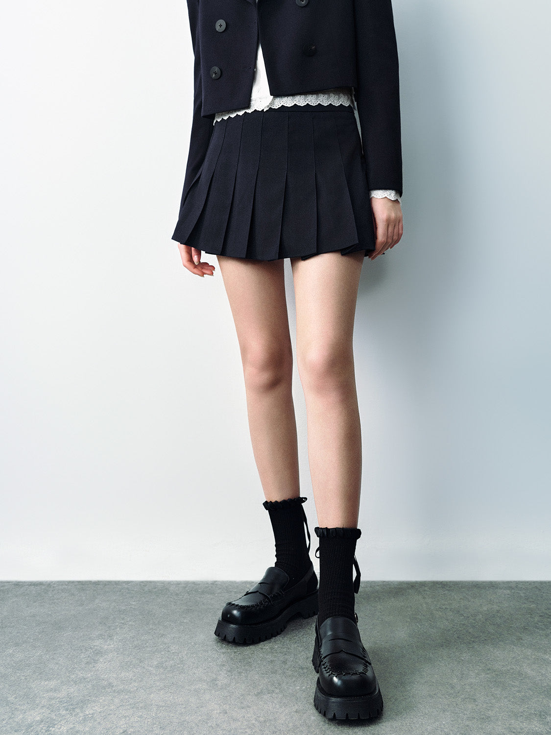 Pleated Mini A-Line Skirt