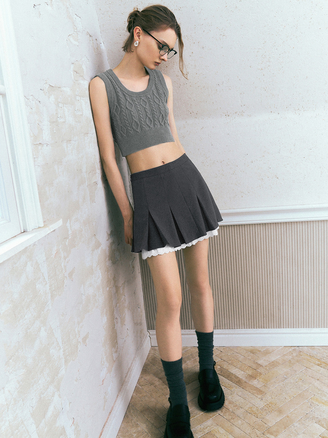 Pleated Mini A-Line Skirt