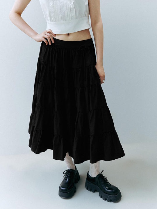 Cotton Blend Tiered A Line Floor Length Maxi Skirt