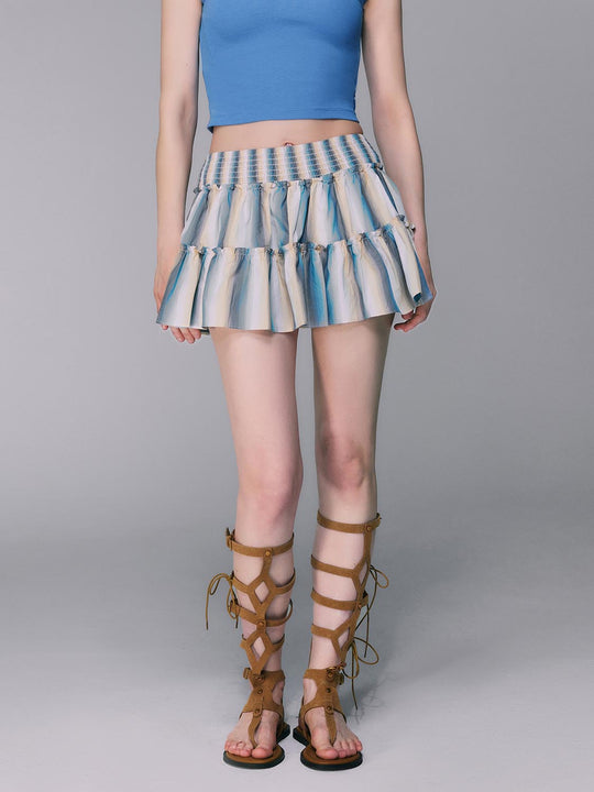 Cotton Striped Tiered Ruffle Skirt