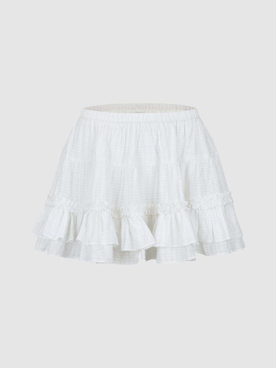 Textured Tiered Ruffle Hem A-line Skirt