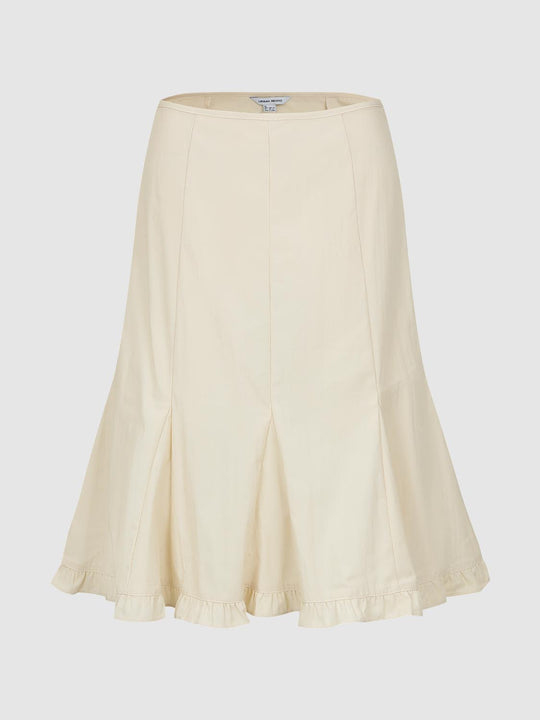 A-line Midi Ruffle Hem Cotton Blend Skirt
