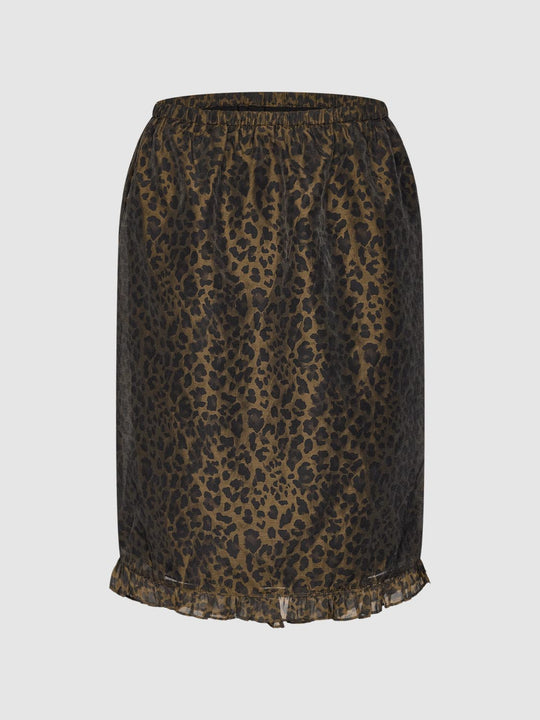 H-line Leopard Print Frill Hem Lyocell Skirt