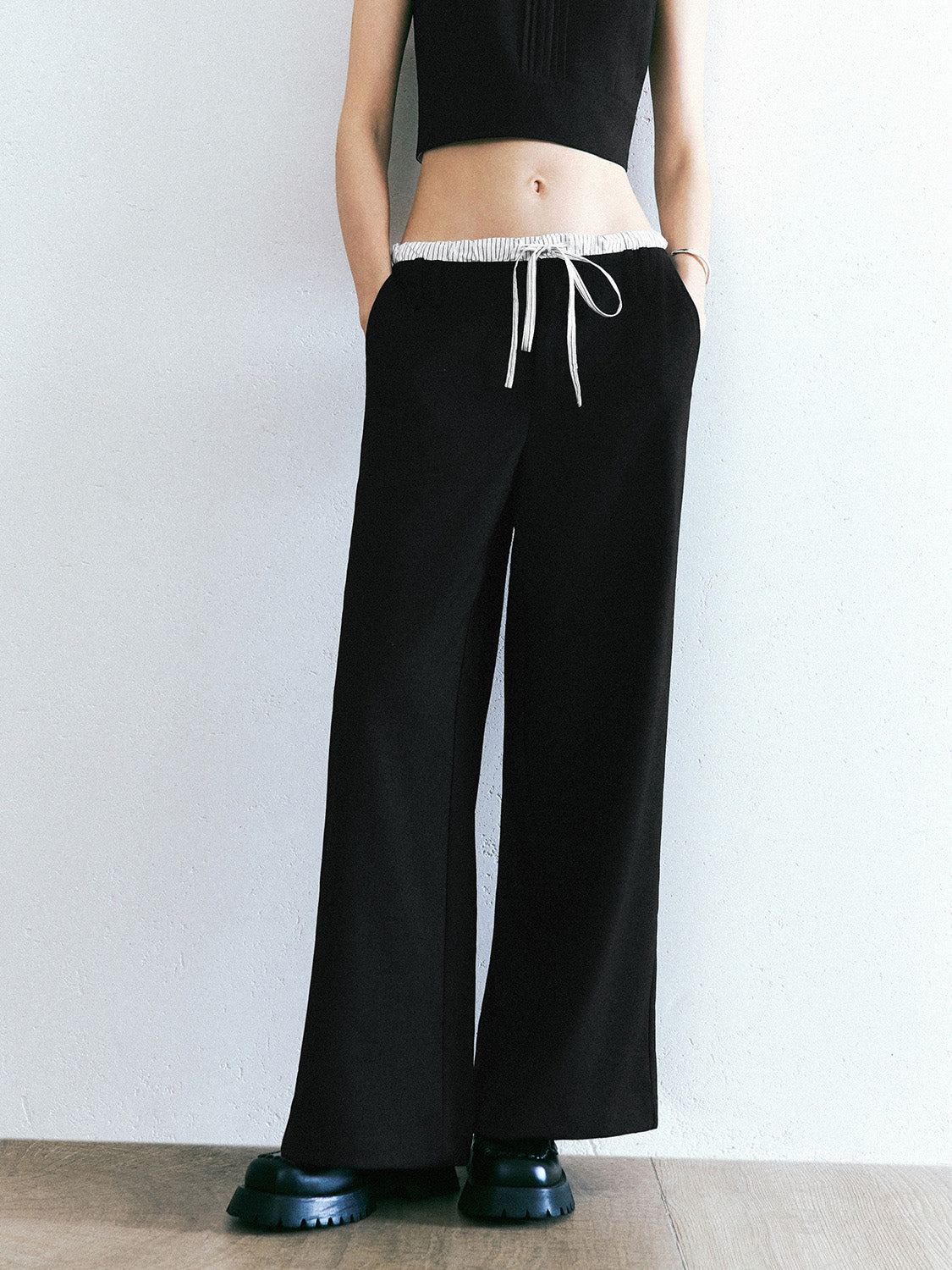 Drawstring Waist Wide-Leg Pants