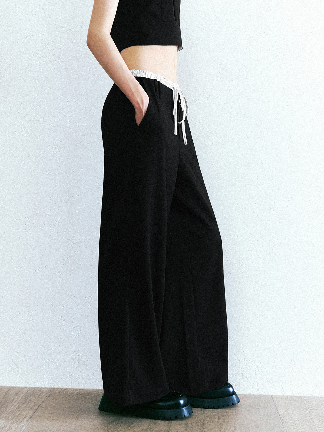 Drawstring Waist Wide-Leg Pants