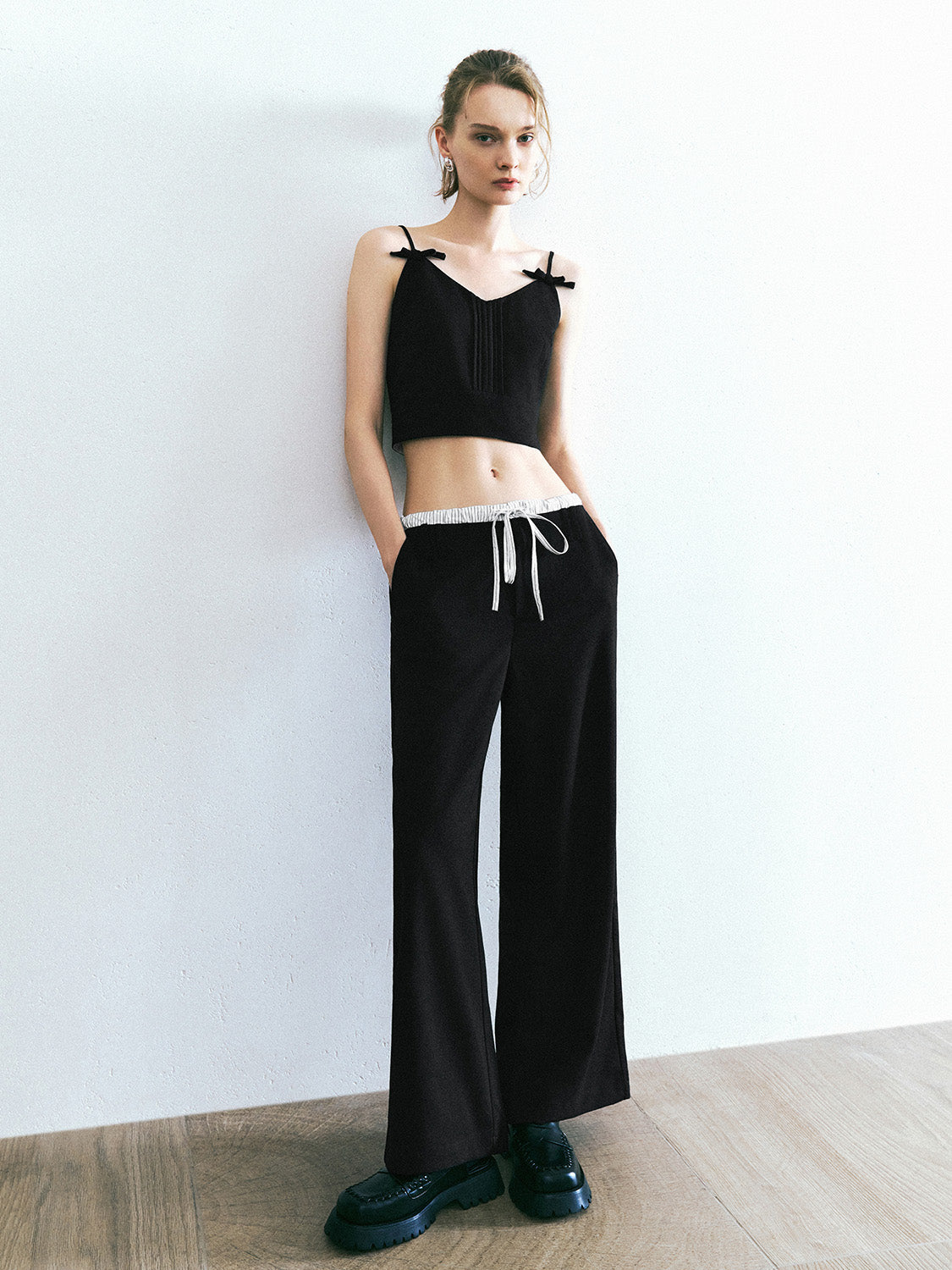 Drawstring Waist Wide-Leg Pants