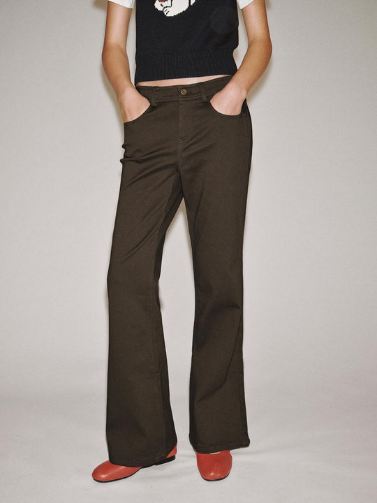 Thick High-waisted Flare Cotton Blend Pants