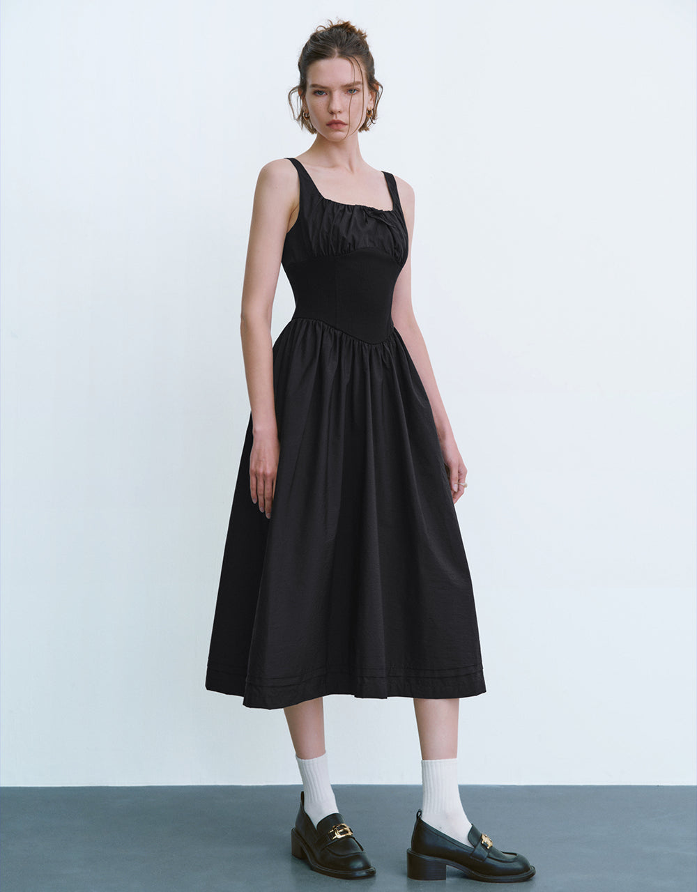 Square-cut Collar A-Line Dress