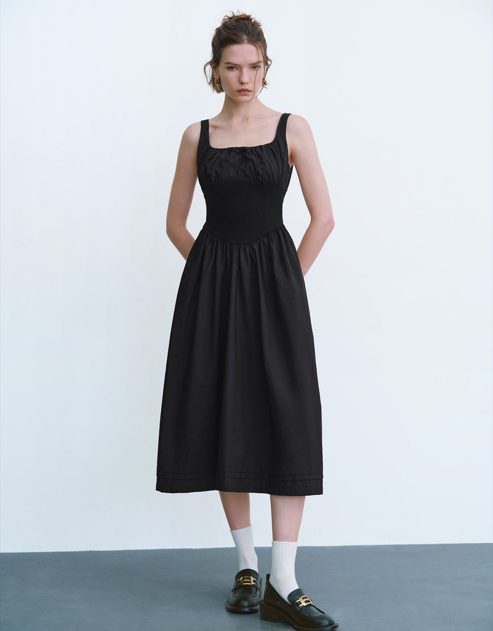 Square-cut Collar A-Line Dress