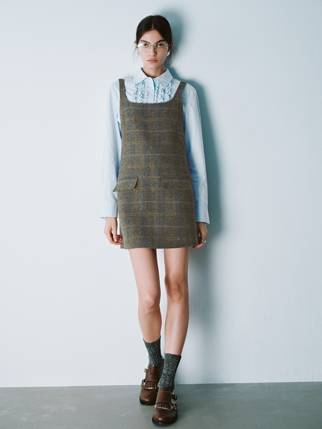 Plaid Straight Pinafore Dresses