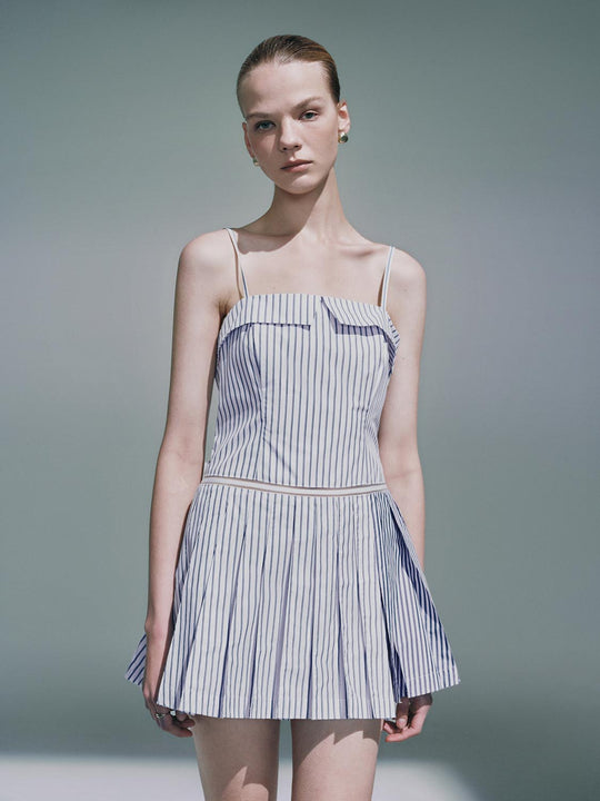 Cami Pleated Striped A-Line Dresses